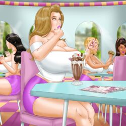 bimbo brown_hair food hyper_bimbo ice_cream licking_ice_cream looking_pleasured saturnxart