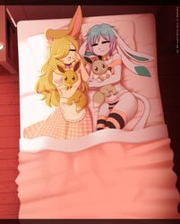 2020 ambiguous_gender anthro balls_outline bulge clothing dress duo eevee eeveelution genital_outline girly glaceon hi_res lagomorph legwear leporid male mammal nintendo panties penis_outline pokémon_(species) pokemon pokemon_(species) rabbit re-sublimity-kun thigh_highs underwear video_games