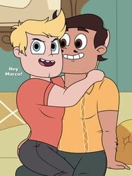 2boys age_difference blonde_hair blue_eyes brown_hair burlydan cheating cheating_husband clothed cuddle dad daddy facial_hair father gay grabbing_ass hugging interracial justin_armberg looking_at_another looking_at_partner male/male male_only rafael_diaz sitting_on_sofa smile star_vs_the_forces_of_evil tagme text younger_male