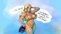 big_breasts bikini blonde_hair breasts hard_hat muscles npc_trainer pokemon pokemon_ss worker_(pokemon) worker_(pokemon_ss)