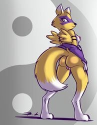 2018 alopex alternate_color anthro arctic_fox arm_grab arm_warmers armwear ass bassybefuddle black_nose breasts canid canine clothing cosplay countershade_face countershade_torso countershading crossover crossover_cosplay digimon digimon_(cosplay) digimon_(species) digital_media_(artwork) dipstick_ears dipstick_tail facial_markings female fox fur genitals head_markings leg_markings looking_at_viewer looking_back mammal markings mask_(marking) mostly_nude multicolored_body multicolored_ears multicolored_fur multicolored_tail nipples nude paws pussy rear_view renamon renamon_(cosplay) simple_background solo standing teenage_mutant_ninja_turtles thigh_marking two_tone_body two_tone_fur white_body white_fur yellow_body yellow_fur