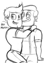 2boys age_difference blonde_hair blue_eyes brown_hair burlydan cuddle facial_hair gay justin_armberg male male/male male_only rafael_diaz sketch star_vs_the_forces_of_evil tagme younger_male