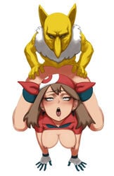 1boy 1girls ahe_gao ass blush breasts brown_hair clothing dochyde doggy_style eyes_rolling_back female female_protagonist from_behind fucked_silly hypno interspecies long_hair male male_pokemon/female_human may_(pokemon) mind_control nintendo nipples open_mouth penetration pokemon pokemon_(species) pokemon_rse pokephilia rape spread_legs sweat tongue tongue_out vaginal_penetration