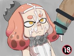 1futa 1girls censored crown cum cum_on_cheek cum_on_eyebrow cum_on_face cum_on_forehead cum_on_hair emotionless expressionless facial female female_focus futanari inkling nintendo nuranura-san pearl_(splatoon) penis semen short_hair sleeveless splatoon splatoon_2 tentacle_hair yellow_eyes