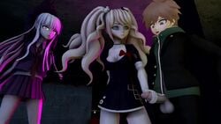 1boy 2girls 3d animated cuckquean danganronpa female handjob junko_enoshima kirigiri_kyouko kotuwasnthere male multiple_girls naegi_makoto netorare sound straight_hair video