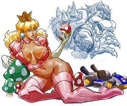 1girls 2boys artist_name artist_request athletic big_ass big_butt big_earrings blonde_hair blue_earrings blue_eyes bowser breasts cleavage cleavage_cutout curvy_female curvy_figure dat_ass eddie_nunez female female_focus gloves gokart hourglass_figure instagram instagram_username long_hair looking_at_another lying_on_side male mario_(series) mario_kart multiple_boys mushroom mushroom_humanoid nintendo no_panties pink_clothing pink_thighhighs princess princess_peach simple_background sitting slim_waist thighhighs toned_female villain_on_heroine voluptuous white_background white_gloves wide_hips yokozuwari