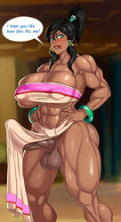 1futa abs avatar_the_last_airbender bottomless_loincloth breasts chel clothing cosplay dark-skinned_futanari dark_skin erect_nipples erect_nipples_under_clothes erection erection_under_clothes erection_under_loincloth futa_only futanari gigantic_breasts huge_breasts korra large_breasts loincloth loincloth_lift muscles muscular muscular_futanari nipple_bulge penis penis_bulge penis_under_clothes penis_under_loincloth saxwakuy smooth_skin solo solo_futa speech_bubble testicles testicles_under_clothes text the_legend_of_korra the_road_to_el_dorado thick_thighs what wide_hips