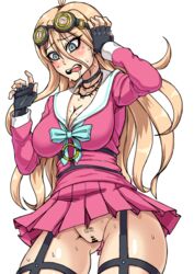 1girls blonde_hair blush bottomless_skirt censored danganronpa danganronpa_v3 drooling iruma_miu long_hair microskirt mimuni362 miniskirt no_panties no_panties_under_skirt nopan short_skirt solo straight_hair sweat upskirt