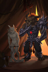 2020 4_toes 5_fingers anthro charr clothed clothing digital_media_(artwork) duo felid feline female fingers guild_wars hi_res hyhlion male mammal rytlock_brimstone size_difference smaller_female smile toes video_games