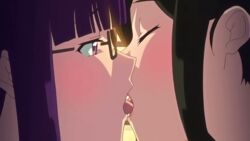 2futas age_difference animated blush closed_eyes completely_nude french_kiss french_kissing futa_on_futa futa_with_futa futabu futanari gif glasses green_hair kissing nude older_futanari oohashi_sumika purple_eyes purple_hair togami_chie younger_futanari