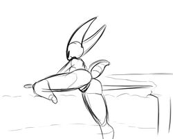 1girls abdomen anthro ass climbing climbing_on digital_media_(artwork) fecharis female from_behind holding_object hollow_knight hornet_(hollow_knight) insect insect_abdomen latiar monochrome needle pussy rough_sketch sideboob sketch team_cherry video_games weapon