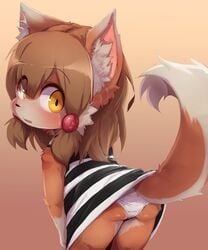 1boy anthro ass ass brown_fur brown_hair clothed clothing cute dagasi dat_ass dress femboy fox fox_boy furry furry_only girly hair_ornament looking_at_viewer looking_back looking_back_at_viewer male male_only no_humans original original_character panties pantyshot perro-kun simple_background sissy solo solo_focus solo_male tail tail_up yellow_eyes