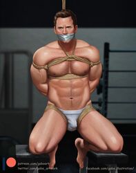 1boy bound bulge celebrity chris_pratt gabo_artist hairy_chest male male_only solo underwear white_underwear