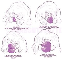 1girls big_lips cartoon_network cosmofatte greg_universe huge_lips hyper hyper_bimbo hyper_lips incoherent_dialog lip_expansion lips_bigger_than_head lipstick looking_at_another looking_away pillostik rose_quartz_(steven_universe) steven_universe sunsleptos