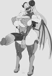 1futa areolae balls big_ass breasts cyborg dickgirl erect_nipples erection full_body futa_only futanari horns huge_breasts huge_cock humanoid humanoid_penis kabos long_ears long_hair looking_at_viewer mask monochrome mostly_nude nipples penis solo solo_futa standing testicles thick_thighs wings