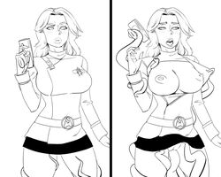 black_and_white breasts breasts_out imminent_sex large_breasts monster nipples open_mouth phaser sketch star_trek starfleet_insignia starfleet_uniform tagme tentacles tinkerbomb