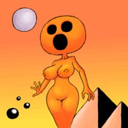 1:1 2020 album_cover big_breasts bowling_ball_face breasts emergency_&_i eyeless female hi_res humanoid moon music_(culture) nude orange_background orange_body orange_skin pyramids shirtbusters simple_background solo tagme the_dismemberment_plan unknown_species what