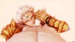 3d animated ar_lgmods armor blowjob cain_(kings_raid) closed_eyes gay kings_raid lgmods looking_at_viewer low_res male_only no_sound oral partially_clothed penis_grab pinching_nipples pov sucking_testicles video white_hair yaoi