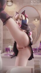 1girls 3d alternate_costume anus asian ass bathroom bathroom_sink black_cat_d.va blizzard_entertainment blonde_hair brown_eyes cat_ears cellphone clitoral_hood clitoris cute d.va egirl exposed eyelashes eyeshadow female female_only flashing fringe gaping gaping_anus legs_up licking_lips light_skin looking_at_viewer looking_back mirror naughty_face no_panties overwatch pale_skin presenting_anus presenting_ass presenting_pussy pussy reflection selfie skinny skirt slim small_ass solo spread_legs tongue twintails uncensored winking_anus xordel