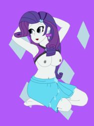 blue_eyes breasts equestria_girls hands_behind_head kneeling my_little_pony nipples purple_hair rancidearth rarity_(eg) rarity_(mlp) sarong smooth_skin swimsuit top_lift white_skin