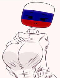 1girls 5_fingers anthro anthrofied big_breasts black_eyes breasts clothed clothes clothing countryhumans countryhumans_girl eyebrows eyelashes female female_only flawsy hand_on_breast huge_breasts humanoid large_breasts looking_at_viewer russia russia_(countryhumans) russian_flag simple_background solo solo_female sweater tagme voluptuous white_background