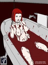 1girls bath bathroom blood blood_bath blood_on_breasts bloodrayne breasts choker dhampir fangs female female_only green_eyes lucpron_(artist) nipples rayne recolor red_hair short_hair solo solo_female triplehex vampire