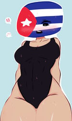 breasts chubby chubby_female cleavage countryhumans countryhumans_girl cuba_(countryhumans) cuban_flag embarrassed female flawsy latina sweat swimsuit tagme