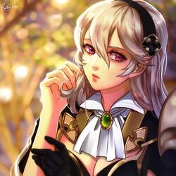 1girls big_breasts blonde_hair cleavage corrin_(female)_(nohr_noble)_(fire_emblem) corrin_(fire_emblem) corrin_(fire_emblem)_(female) esther-shen fire_emblem fire_emblem_fates gloves lips long_hair looking_at_viewer nintendo red_eyes royalty solo solo_female