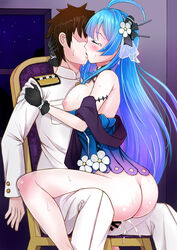 1boy 1girls ahoge ass azur_lane bar_censor black_gloves black_hair blush breasts censored chair closed_eyes commander_(azur_lane) commentary_request cum cum_in_pussy dress dress_pull eagle_union_(azur_lane) evening_gown faceless faceless_male female gloves hair_ornament helena_(azur_lane) helena_(may_i_have_this_dance?)_(azur_lane) highres hug kissing light-skinned_female light-skinned_male light_skin long_hair medium_breasts multicolored multicolored_clothes multicolored_dress nipples overflow sai-go saliva saliva_trail sex shawl straddling straight strapless strapless_dress tears upright_straddle vaginal_penetration window