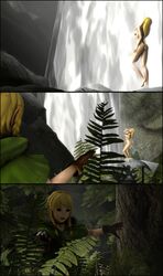 bathing boots clothing female footwear forest gloves handwear hyrule_warriors hyrule_warriors_definitive_edition hyrule_warriors_legends linkle outdoors princess_zelda sfm source_filmmaker tenguyurilove the_legend_of_zelda water waterfall yuri zelda_(hyrule_warriors)