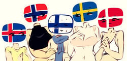 1boy 4girls blush bra countryhumans countryhumans_girl danish_flag denmark denmark_(countryhumans) finland finland_(countryhumans) finnish_flag flawsy harem iceland iceland_(countryhumans) norway norway_(countryhumans) norwegian_flag scarf sweden sweden_(countryhumans) swedish_flag tagme