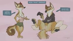 2020 2020s accessory anthro anus arm_tuft barefoot blush bottomless bottomwear breasts brown_body brown_fur canid canine canis cheek_tuft claws clothed clothing controller countershade_torso countershading coyote dualshock_4 elbow_tufts english_text facial_tuft female flower flower_in_hair fur game_controller gaming genitals hair hair_accessory half-closed_eyes hand_on_hip head_tuft hi_res hoodie jewelry mammal moses_(samur_shalem) mtf_crossgender narrowed_eyes neck_tuft necklace nipple_piercing nipple_stud nipples one_breast_out pawpads piercing pillow pink_background plant playstation playstation_controller presenting presenting_breasts pussy quake reclining rose_(flower) rule_63 samur_shalem shirt shirt_pull shorts signature simple_background solo sony_corporation sony_interactive_entertainment standing tank_top text toe_claws topwear tuft video_games white_body white_countershading white_fur