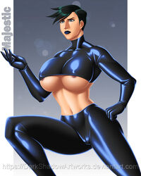 bare_midriff big_breasts black_hair breasts busty dark_hair female female_focus female_only heroine hourglass_figure huge_breasts human large_breasts lipstick majestic_(sov) navel original_character pinup pinup_pose pose posing short_hair skimpy skimpy_clothes society_of_virtue solo superheroine thedarkness wide_hips