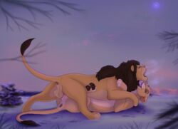 animal_genitalia animal_pussy anus balls bodily_fluids cum cum_in_pussy cum_inside detailed_background disney felid feline_pussy female female_penetrated feral feral_on_feral feral_penetrated feral_penetrating feral_penetrating_feral genital_fluids genitals hi_res lion lynxbrush male male_penetrating male_penetrating_female mammal pantherine penetration pussy sex straight the_lion_king vaginal_penetration