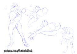 anthro digital_media_(artwork) female genitals multiple_poses nintendo pokémon_(species) pokemon pose presenting presenting_breast presenting_pussy pussy scalesindark sketch totodile video_games