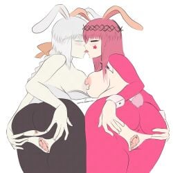 animal_ears black_souls braid censored crown_of_thorns highres kissing mosaic_censoring nipples node_(black_souls) playboy_bunny rabbit_ears rabbit_tail romeboom self-upload tail tongue tongue_out unfinished yuri