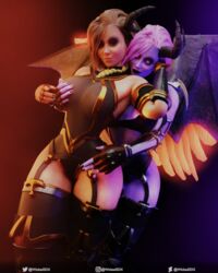 2girls 3d angel demon furia_(paladins) paladins soul_stealer_furia succubus wicked3dx yuri