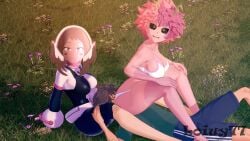 1boy2girls 2girls ashido_mina boku_no_hero_academia facesit facesitting female femdom loiuy77 male my_hero_academia panties pink_body smothering smothering_ass uraraka_ochako