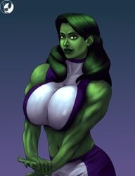 1girls alternate_version_available big_breasts blindanubis busty clothed clothes clothing female female_only giant_breasts green_body green_eyes green_hair green_skin hero heroine huge_breasts hulk_(series) marvel marvel_comics muscles muscular muscular_female navel nipple_bulge she-hulk simple_background solo solo_female superhero superheroine topwear watermark