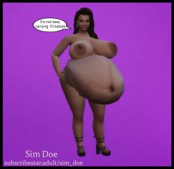 3d bbw big_belly big_breasts big_brests big_nipples breasts caption chubby chubby_female english english_text female high_heels hue_belly massive_belly mexican_female naked naked_female no_sex nude nude_female original_characters pregnancy pregnant pregnant_belly pregnant_female sim_doe sims sims4 sims_4 sofia_alvarez(sim_doe) speech_bubble speech_bubbles the_sims the_sims_4 thick_thighs