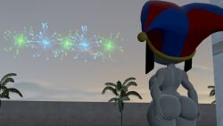 3d 3d_(artwork) 4th_of_july ass ass big_ass big_butt catmario157 completely_nude completely_nude_female fireworks hands_on_ass hands_on_butt hands_on_hips naked naked_female pomni_(the_amazing_digital_circus) sfm source_filmmaker the_amazing_digital_circus watching watching_fireworks