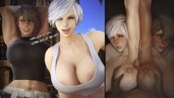 2girls abs athletic final_fantasy final_fantasy_xiv fit huge_breasts hyur ivaraxiv large_breasts paizuri tagme