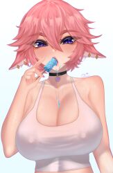 1girls big_breasts breasts clothed clothed_female female genshin_impact light-skinned_female light_skin looking_at_viewer pinkius popsicle short_hair yae_miko