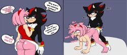 1boy 1girls 2025 2d 2d_(artwork) amy_rose anthro anthro_on_anthro ass ass_grab big_ass big_butt black_fur blush blush_lines bottomless_female breasts butt_grab chest_fur clothing dialogue digital_drawing_(artwork) doggy_style doggystyle dress duo eyelashes female from_behind_position gloves green_eyes hairband half_lidded_eyes hand_on_another's_arm hand_on_another's_chest hand_on_ass hand_on_butt handwear handwear_and_footwear_only hedgehog hedgehog_boy hedgehog_girl male male/female moan moaning mobian_(species) mobian_hedgehog nipples no_panties nude nude_female pink_fur red_clothing red_dress red_eyes red_hairband red_streaks red_stripes sega sex shadow_the_hedgehog simple_background socks sonic_(series) sonic_the_hedgehog_(series) soulyagami64 speech_bubble straight straight_sex sweat sweating tongue tongue_out two_tone_fur white_gloves