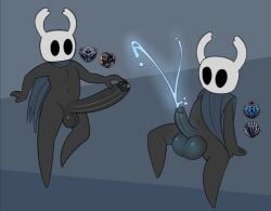 accessory anthro arthropod balls big_balls big_penis black_body bodily_fluids cum excessive_cum excessive_genital_fluids eyebrowless genital_fluids genitals hollow_knight horn huge_balls huge_cock humanoid hyper hyper_balls hyper_genitalia hyper_penis insects male male_focus male_only mostly_nude nippleless no_source penis protagonist_(hollow_knight) solid_eyes solo spread_legs spreading team_cherry the_knight_(hollow_knight) unknown_artist vessel_(species) white_horn