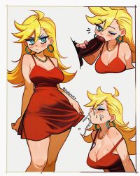 1boy 1girls 2025 absurd_res alternate_breast_size annoyed artist_name big_breasts big_penis blonde_hair blowjob blue_eyes blue_eyeshadow blush bodily_fluids breasts busty cleavage closed_eyes clothed clothed_female clothing cum cum_from_mouth cum_in_mouth cum_on_face dark-skinned_male dark_skin dress dropoutnsfw duo earrings eyeshadow fellatio female front_view fully_clothed genital_fluids genitals hair hi_res holding_penis hoop_earrings hourglass_figure human human_only interracial just_the_tip large_breasts large_penis legs_together light-skinned_female light_skin long_hair looking_at_viewer male male/female nail_polish necklace one_eye_closed open_mouth oral oral_penetration oral_sex panty_&_stocking_with_garterbelt panty_anarchy penis penis_grab pink_nails red_clothing red_dress signature simple_background skindentation straight sweat sweatdrop sweating sweaty sweaty_body sweaty_breasts thick_thighs thighs white_background wide_hips wink winking_at_viewer