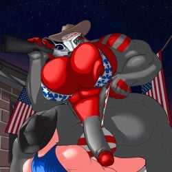 2boys american_flag american_flag_bikini anal anal_sex android animated animation big_breasts big_chest big_dick big_nipples big_pecs big_penis busty cape cowboy_hat fireworks fourth_of_july gay gay_sex huge_breasts huge_chest huge_dick huge_pecs huge_penis male male/male male_only rifle skimpy_bikini xcomunit7