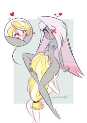 2d 2girls blonde_hair breasts charlie_morningstar_(hazbin_hotel) cunnilingus demon demon_girl female female_only grey_body grey_skin hazbin_hotel high_resolution highres licking_pussy nipples nude oral pussy small_breasts starlightpearl vaggie_(hazbin_hotel) vivienne_medrano vivziepop white_body white_hair white_skin yuri zexal-bunny20