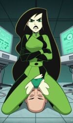 1boy 1girls ai_generated ass bigmic145 black_hair bodysuit breasts cunnilingus disney disney_channel dominant_female exposed_crotch facesitting female female_domination femdom gloves green_skin kim_possible male malesub oral panties ripped_clothing sex shego submissive torn_bodysuit torn_clothes wardrobe_malfunction