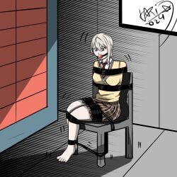 1girls ball_gag barefoot bondage bound_and_gagged clothed clothed_female clothing damsel_in_distress drooling feet female female_only female_solo kinkykari2003 nakiri_alice shokugeki_no_souma short_hair soles solo solo_female solo_only tied_up toes